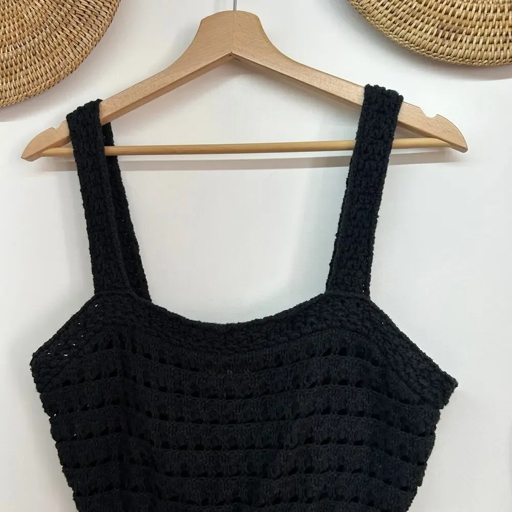 J. Crew Black Crochet Ruffle Sweater Tank Top Small Neutral Minimalist Preppy